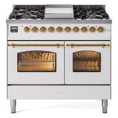 The new Nostalgie range cookers are appliances that integrate professional technologies with a classic style that is always inspiring. The range cooker has a 2.3 cubic feet multi-function electronic oven and a static oven with a capacity of 2.00 cubic feet. The main multifunction electric oven has 9 cooking modes and the operating temperature ranges from 100° to 500° F. The cavity is coated with an easily clean enamel and can be cleaned without effort thanks to the folding grill heating element. Freestanding Double Oven, Ilve Range, Freestanding Range, Dual Oven, Induction Range, Dual Fuel Ranges, Iron Grate, Range Cooker, Gas Burners