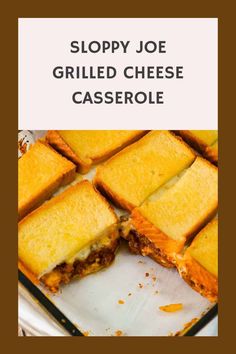 Sloppy Joe Grilled Cheese Casserole is an easy ground beef dinner recipe your whole family will love. This tasty casserole is loaded with mozzarella cheese and sloppy joe filling sandwiched between two layers of bread. Ground Beef Casserole | Easy Dinner Ideas | Family Friendly Dinner