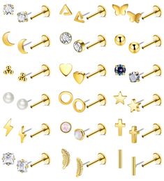 PRICES MAY VARY. Dainty Women's Threadless Stud Earring Set For Multiple Piercing：One order includes 18 pairs of different types of earrings stud, such as star, moon, heart, butterfly, cz, and opal. A wide range of styles, can be stacked, can be mixed and matched freely, suitable for people with multiple ear piercings, fully meet your various dressing needs Hypoallergenic Surgical Steel Threadless Earrings：These ear studs are made of high-quality surgical steel, lead-free, nickel-free, no allerg Multiple Ear Piercings, Types Of Earrings, Traditional Earrings, Stud Earrings Set, Stainless Steel Earrings, Tragus, Ear Studs, Pharmacy Gifts, Bar Necklace