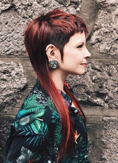 Mullet With Lots Of Layers, Diy Punk Haircut, Punk Mullet Shaved Sides, Mohawk Bangs, 80s Mullet Women, She Mullet, Feminine Mullet, Mullet Mohawk