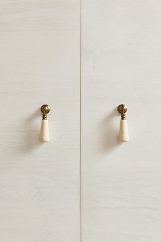 two white doors with brass handles and knobs