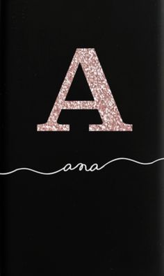 a black phone case with pink glitter letters and the letter a on it's side