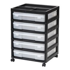 a black and white storage cart with five drawers