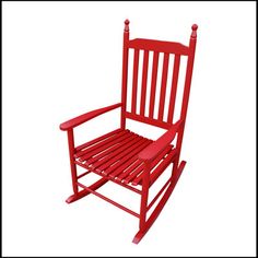 a red wooden rocking chair on a white background with clipping path to the right