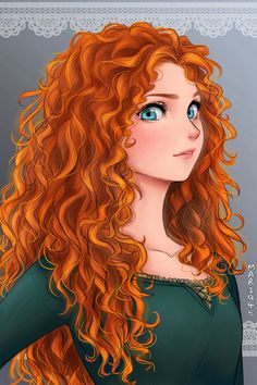 a drawing of a woman with long red hair