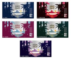 four different colored banners with trees and the words hadi daze written on them