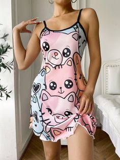 D Dre, Cartoon Heart, Pajama Dress, Women's Nightgowns, Sleep Dress, Blonde Girl, Cartoon Print, Style Board, Dress P