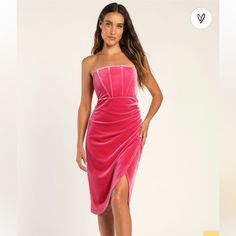 Lulus, Large, Hot Pink Strapless Dress Velvet Homecoming Dress, Luxe Dress, Pink Velvet Dress, Mini Dress Hot, Pink Strapless Dress, Lulus Dresses, Tulip Skirt, Lulu Fashion, Tulip Dress