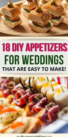 an assortment of appetizers for wedding that are easy to make with text overlay