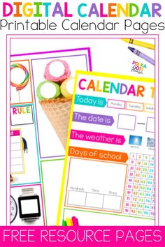 the free printable calendar for kids to use on their homeschool and school supplies