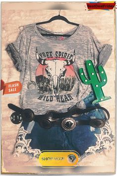 Bestdealfriday Gray Shift Crew Neck Short Sleeve Printed Shirts Tops 9106475 Country Tops, Country Apparel, Nfr Outfits, Cactus Rose, Cowgirl Couture, Wildflower Shirt, Southern Outfits, Western Wear Outfits, Baby Dinosaur