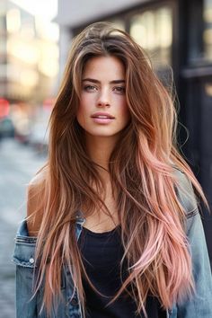 Ginger Braids for Black Women | Spice Up Your Vacation Look (#112) Rose Gold Copper Hair Brunette, Rose Gold Long Hair, Long Hair Dip Dye, Copper Rose Gold Hair Balayage, Copper And Blonde Balayage Rose Gold, Rose Gold Balayage Brunettes, Hair Streaks Blonde, Copper Rose Gold Hair, Rose Gold Hair Balayage