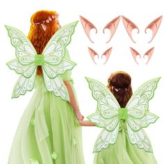 PRICES MAY VARY. Fairy Wings Set: you will receive 2 fairy butterfly wings, 2 pairs of small elf ears and 2 pairs of large elf ears, the wings size is about 23.6 x 19.7 inches/60 x 50 cm, suitable for girls and adults, can be applied as beautiful mother-daughter costumes or sisters costumes in festivals. Quality Materials: our glitter fairy wings are made of transparent organza and wrapped with wire, which are light to wear, not easy to deform, and can be reused for a long time; When not in use, Mother Daughter Costumes, Fairy Costume For Girl, Fairy Wings Costume, Sister Costumes, Flower Girl Accessories, Halloween Fairy, Fairy Accessories, Baby Girl Accessories, Elf Ears