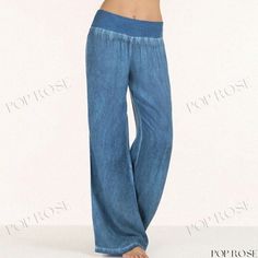 Casual Wide Leg Jeans - Lightweight Denim Trousers Casual Non-stretch Denim Blue Wide Leg Pants, Washed Blue Non-stretch Straight Leg Bottoms, Casual Denim Blue Wide Leg Pants, Non-stretch Medium Wash Summer Pants, Casual Solid Denim Flare Jeans, Casual Dark Wash Mid-rise Wide Leg Pants, Casual Mid-rise Wide Leg Pants In Dark Wash, Non-stretch Light Wash Cotton Bottoms, Solid Relaxed Fit Denim Bottoms