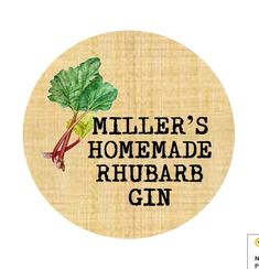 miller's home made rhubarb gin logo on a round sticker