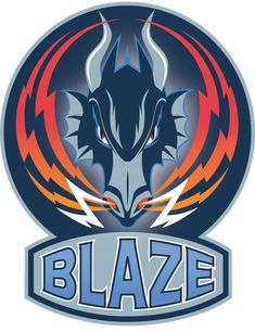 the blaze logo is shown in blue, orange and red with an image of a dragon's head