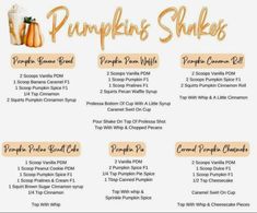 the pumpkin shakers recipe is shown in gold and orange colors, with instructions to make it