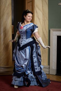 A 1874s evening gown by Prior Attire. Pattern and instructions available in our book, The Victorian Dressmaker. Photo by Timelight Photographic. Fantasy Victorian, Edwardian Costumes, Dress And Gloves, Abigail Dress