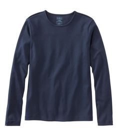 Our very best crewneck tee is made from the finest cotton on earth - Supima®. Unmatched for its incredible strength, luxurious softness and rich color, Supima's extra-long staple fibers are twice as strong as regular cotton fibers. Grown exclusively in the USA and responsibly farmed to minimize environmental impact and ensure quality that lasts for years and years. Slightly Fitted: Softly shapes the body. Falls at hip. 100% American-grown Supima® cotton. Machine wash cold with like colors, tumbl Cotton Long Sleeve Shirt, Knit Tops, Supima Cotton, Ll Bean, L L Bean, Pima Cotton, Cotton Tee, Cotton Shirt, Womens Tees