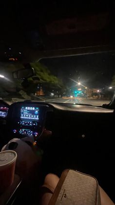 the interior of a car at night time