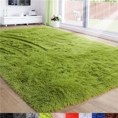 an area rug is shown with various colors and sizes in the background, including green