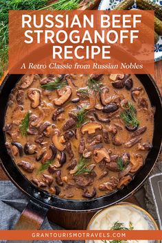 russian beef stroganooffe recipe in a skillet