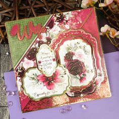 a close up of a card with flowers on it