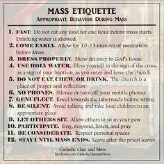 the mass etiquette is shown with instructions for it to be performed in church