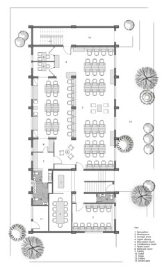 the floor plan for a restaurant with tables, chairs and an open air dining area