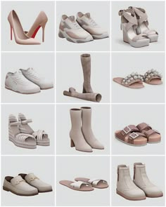 many different types of shoes and sandals are shown in multiple pictures, each with their own shoelaces