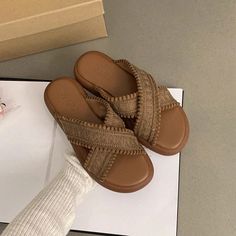 Lasaky - Luxurious Beach Sandals with Thick Heel and Crisscross Design Bohemian Sandals, Sandals Comfortable, Platform Slippers, Thick Heel, Chunky Platform, Brown Sandals, Thick Heels, Beach Shoes, Beach Sandals