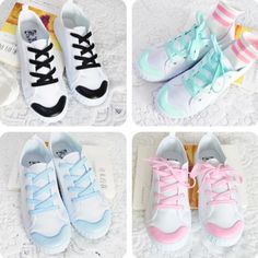 okaywowcool: pastel sneakers| discount: okaywowcool follow my original blog for more fresh content! Kawaii Harajuku Fashion, Painted Canvas Shoes, Japanese Harajuku, Kawaii Harajuku, Hand Painted Shoes, Hand Painted Canvas, Painted Shoes, Harajuku Fashion