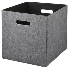 a gray storage bin with handles and handle