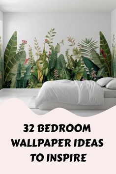 32 Bedroom Wallpaper Ideas to Inspire Foliage Wallpaper Bedroom, Bedroom With Plant Wallpaper, Tropical Leaf Wallpaper Bedroom, Green Plants Wallpaper Bedroom, Wallpaper Bedroom Feature Wall Tropical, Chic Prints