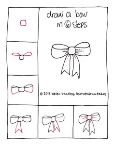 the instructions for how to draw bows in 6 steps, including ribbons and bows on each side