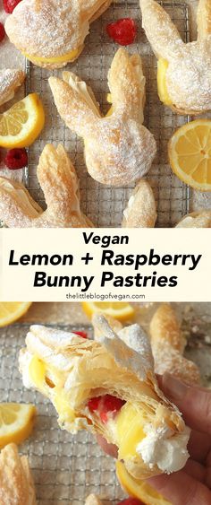 lemon raspberry bunny pastries on a cooling rack