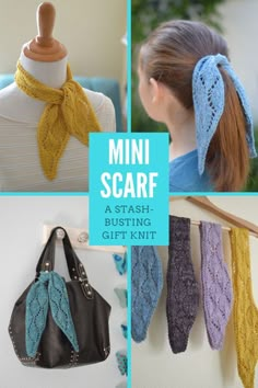 four pictures with different types of scarves on them and the words, mini scarf