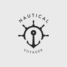 nautical voyage logo with an anchor and steering wheel