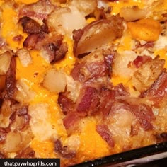 an easy smoked cheesy potatoes casserole with bacon