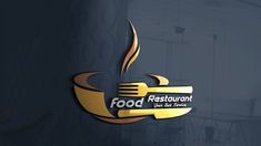 food restaurant logo with fork and spoon on dark background, suitable for use in web design