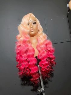 Multi Colored Wigs, Baddy Hairstyles, Pink And Blonde Wig, Cotton Candy Wig, Affordable Lace Front Wigs, Pink Ombre Hair