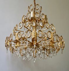 Glamorous Hollywood Regency Gilt Brass and Crystal Palwa Chandelier For Sale at 1stDibs Chandelier For Sale, Crystal Embellishment, Hollywood Regency, Brass Frame, Faceted Crystal, Chandelier Pendant Lights, Old Hollywood, Hollywood, Brass