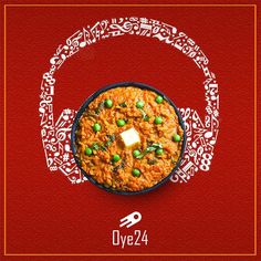 an image of a bowl of food on a red background with the words oye 24 written below it