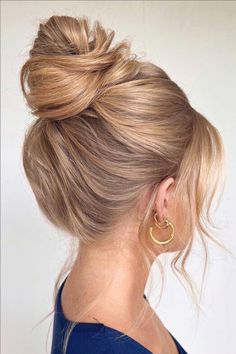 50 High Bun Hairstyles You Never See Before – Scan to Talk Bridal Hairstyles High Bun, Wedding Bun High, Mid Height Bun, High Buns, Cute Blonde Hair, High Updo, Messy High Bun, Wedding Bun, High Bun Hairstyles