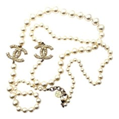 This is part of Chairish’s Costume Jewelry assortment.  Chanel Gold CC Scatter Pearl Pearl Long Necklace 100 yr Anniversary  *Marked 17 *Made in France *Comes with the original box  -It is approximately 40" -The pendants are approximately 0.9" x 1.25". -Wear it double or triple to create your own style -In an excellent condition Layering Pearl Necklaces, Chanel Vintage Jewelry, Chanel Jewelry Aesthetic, Istanbul Shopping, Chanel Pearl Necklace, Chanel Costume Jewelry, Pearl Long Necklace, Gray Beaded Necklace, Expensive Things