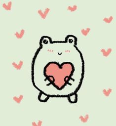 a drawing of a frog holding a heart