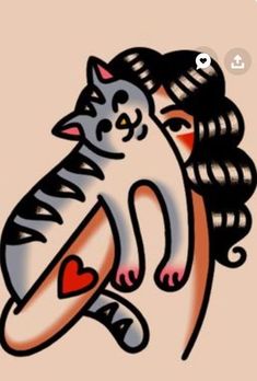 a drawing of a woman holding a cat in her arms with the caption i love cats