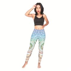 Mandala Flower Print Leggings Art In Motion, Hiking And Camping, Mandala Flower, Swimwear Bottoms, Leggings Sale, Leggings Casual, Running Sports, Print Leggings, Flower Mandala