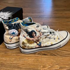 Wonder Woman Converse High Top Sneakers - M4/W6 - Brand New!! Worn Maybe To Try On At Store (Journeys - Tag On Bottom). Comes With Both Pairs Of Laces And Og Box!!! These Are A Size M4/W6 - Graded 10/10!!! Smoke Free Home - In A Temperature Controlled Area Of My Home! Huge Ww Fan, The Shoes Were Just A Little Too Small For Me! - Quick Shipping! Ask Questions Below. I Will Not Answer If It’s Available, If It’s Listed Not Sold It’s Available! Converse Custom Sneakers With Boost Midsole, Converse Custom Sneakers With Boost Midsole And Round Toe, Converse High Top, Converse White, Converse High, Womens Converse, Converse High Top Sneaker, Converse Shoes, Try On