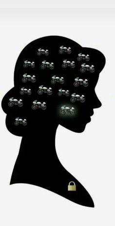 a woman's head with many cars in it